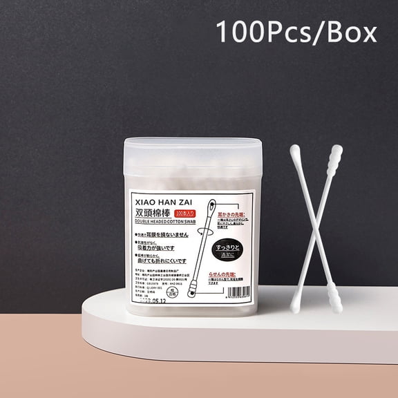 100Pcs/Box 2-in-1 Ear Digging Spoon Double Ended Cotton Stick Spiral Ear Cleaner Disposable Cleaning Black And White Cotton Swab