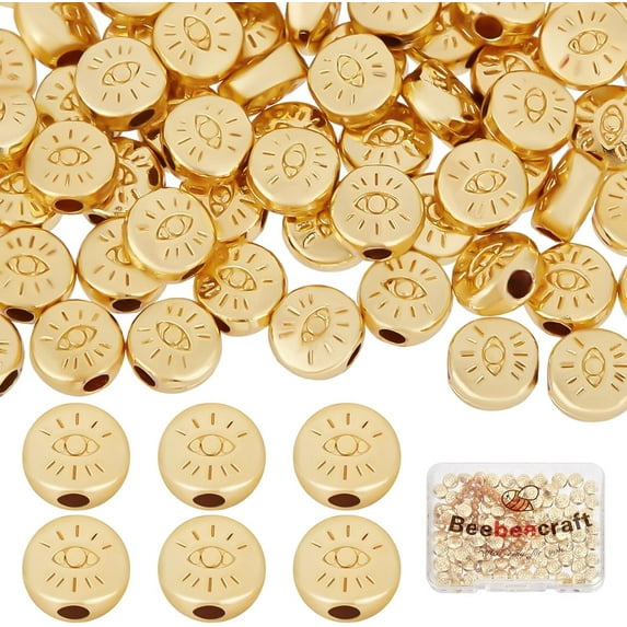 100Pcs/Box Evil Eye Spacer Beads 18K Gold Plated Monster Eye Beads Charm 5.5x6mm Loose Jewelry Making Beads for DIY Bracelet Earring Necklace