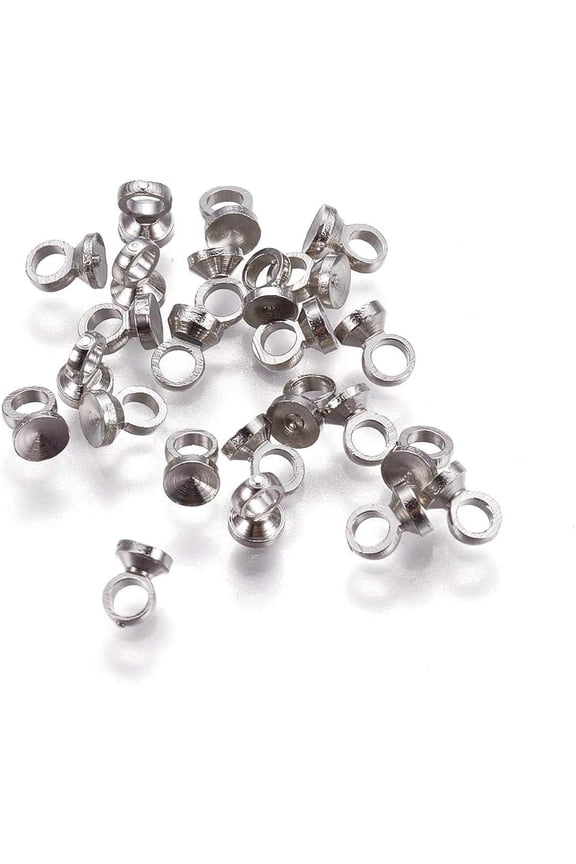 100Pcs Brass Bead Cap Pendant Bails Platinum Round Bails Clasp Dangle Charms Bead Caps with Loop Dangle Charm Bead Connectors for Jewelry Necklace Making DIY Supplies 3.5x2.8mm