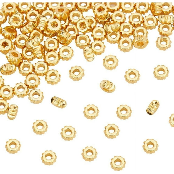 100Pcs Brass Beads 18K Gold Plated Round Bead Flat Round Spacer Beads Rondelle Brass Beads Smooth Metal Bead