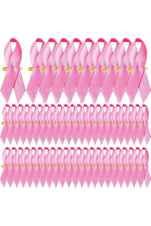 100Pcs Breast Cancer Awareness Ribbon Pins Breast Cancer Awareness Accessories Pink Satin Awareness Ribbons with Safety Pins 1.4 x 3 inch