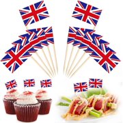100Pcs British Toothpicks Flag, Union Jack Toothpicks Flags Cocktail Sticks, Cupcake Toppers Decorations for Food Sandwich Fruit Salad Barbecue Party Supplies