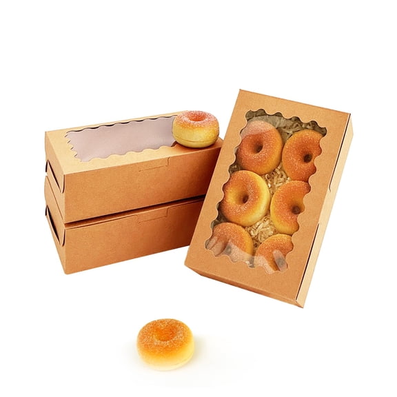 100Pcs Brown Cookie Box with Window 9"".5" Pastry Macaron Bakery Box for Packaging