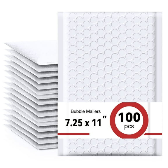 100Pcs Bubble Mailers 7.25x11 Inch, Self Seal Waterproof Shipping Bags, Padded Mailers, Bubble Bags for Mailing, Packaging, Small Business-White