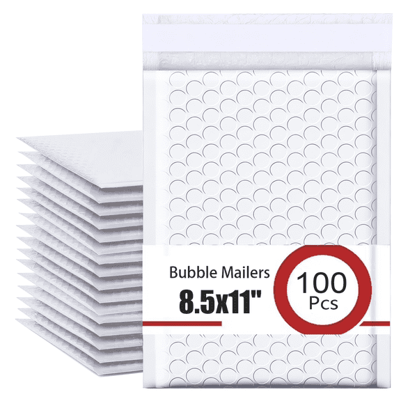 100Pcs Bubble Mailers 8.5x11 Inch, Self Seal Waterproof Shipping Bags, Padded Mailers, Bubble Mailing Envelopes for Mailing, Packaging, E-commerce, Small Business-White