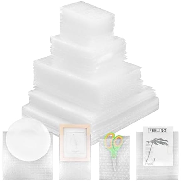 100Pcs Bubble Wrap Pouches 5 Sizes Clear Bubble Out Bags Double Wall Cushioning Bubbles Bag for Moving, Shipping, Packing and Storage$$Office