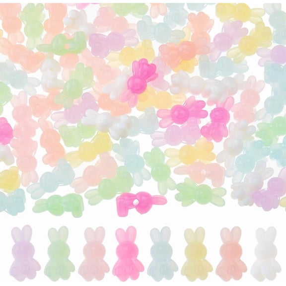 100Pcs Bunny Bead Easter Acrylic Rabbit Beads Random Color Opaque Solid Bead Large Hole Animal Loose Beads Spacers for DIY Jewelry Making Hole: 3mm Colorful