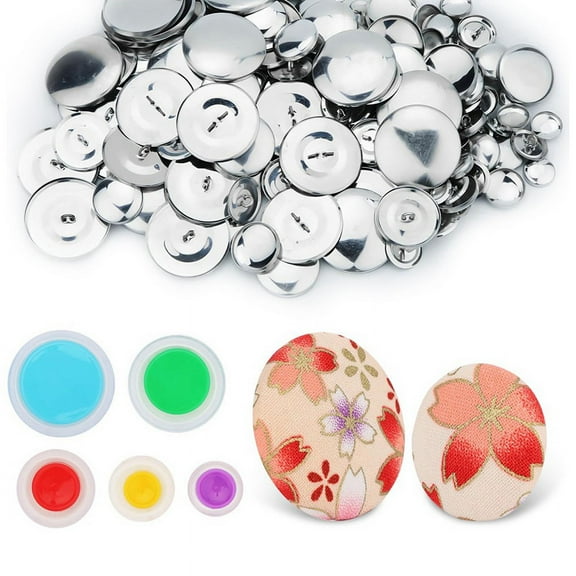 100Pcs Button Covers, Cover Button Kit with 5 Different Sized Buttons and Tools for Make Your Own Button