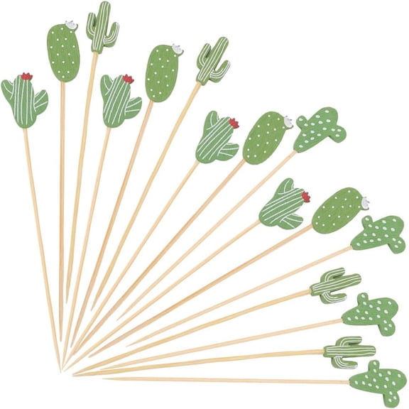 100Pcs Cactus Bamboo Cocktail Picks Bamboo Skewers Fruit Toothpicks Drink Garnish Sticks for Appetizers Handmade Food for Party Snacks Sandwiches Drinks Decoration Beach Vacation 5.27 Inch Colorful