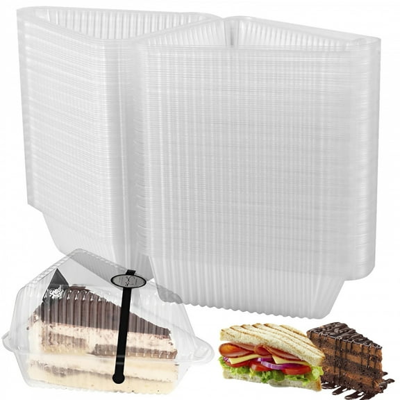 100Pcs Cake Slice Container Clear Dessert Box Triangle Square Food Packing Box Plastic Mousse Cheesecake Box for Party Wedding