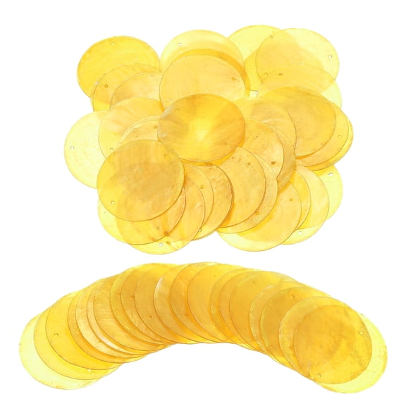 100Pcs Capiz Shells, 5cm/1.97" Round Natural Shells with 2 Holes for Seashell Wind Chimes Curtain Shell Garland DIY Craft Wedding Home Decoration, Yellow