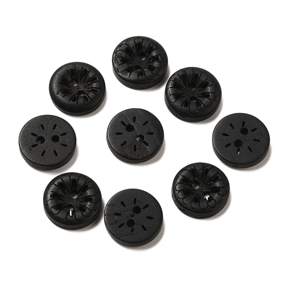100Pcs Carved 2 Holes Basic Sewing Buttons Coconut Buttons Black 0.51 Inch for DIY