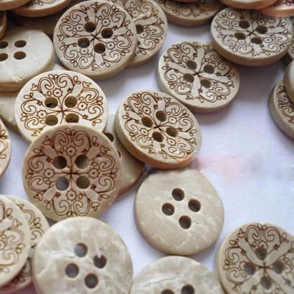 100Pcs Carved Round 4 Holes Basic Sewing Button Coconut Button 0.51 Inch Diameter Multi-color