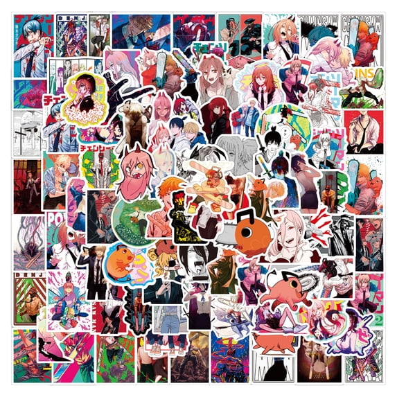 100Pcs Chainsaw Man Stickers for Kids Gifts Water Bottle Cup Laptop Guitar Car Bike Skateboard Luggage Box Waterproof