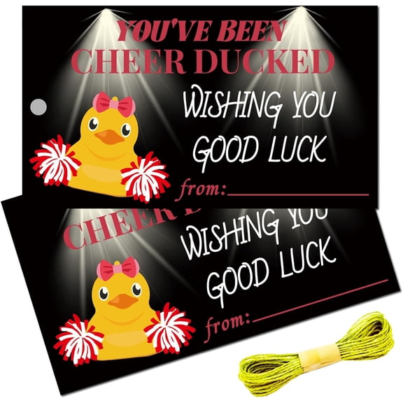 100Pcs You've Been Cheer Ducked Cards Wishing You Good Luck Squad Duck Duck Tags with Round Hole and Twine for Rubber Duck Tags Competition Put on Cars Pins Team Activity 3.5x2Inch