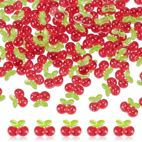 100Pcs Cherry Nail Charms Resin Cherry Cabochons 3D Fruit Summer Nail Studs 7.5x6x3mm Spring Nail Art Decorations Nails Accessories