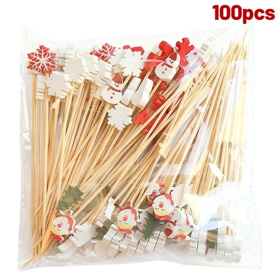 100Pcs Christmas Cocktail Pick Disposable Skewer Santa Claus Snowman Pick Buffet Fork Toothpick Decor Xmas Party food coctail food coctail cocktails cocktail cocktails christmas sticks cake sk