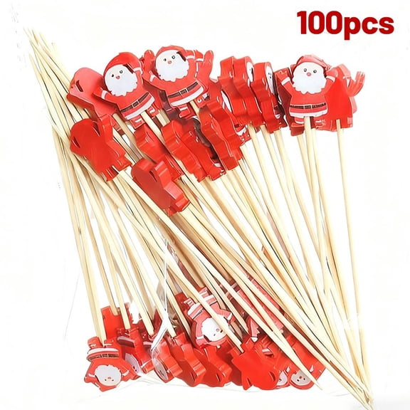 100Pcs Christmas Cocktail Pick Disposable Skewer Santa Claus Snowman Pick Buffet Toothpick Xmas Fork Party Decor food coctail toothpicks christmas cocktails cocktail cocktails christmas garnis