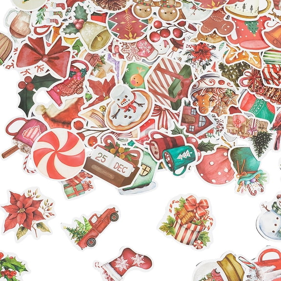 100Pcs Christmas Journal Stickers Winter Scrapbooking Stickers PVC Colorful Christmas Tree Santa Claus Snowman Vintage Adhesive Decals
