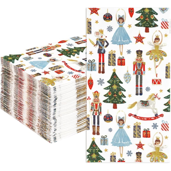 100Pcs Christmas Paper Napkins 3 Ply Watercolor Nutcracker Disposable Absorbent Hand Towels Christmas Nutcracker Guest Napkins for Winter Holiday Xmas Party Dinner Kitchen Table Supplies Decorations