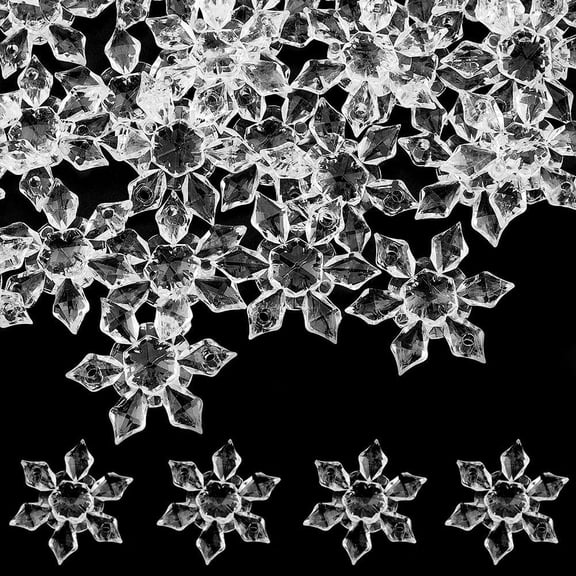 100Pcs Christmas Snowflake Beads Bulk Acrylic Snowflakes Assorted Acrylic Transparent Clear Winter Xmas Connectors Charms Links Loose Bead