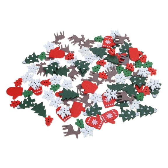 100Pcs Christmas Wooden Buttons Tree Snowflake 2 Holes Sewing Crafts