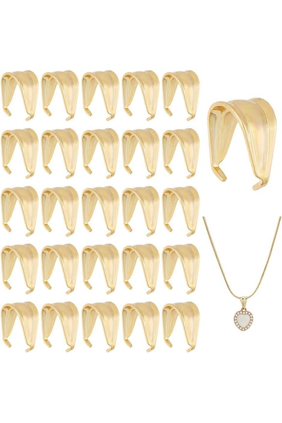 100Pcs Clasps Stainless Steel Snap on Bails 18K Gold Plated Hook Pinch Clip Bail Pendant Necklace Clasps Pendant Bail Connector for Jewelry Making 8x7mm Real 18K Gold Plated