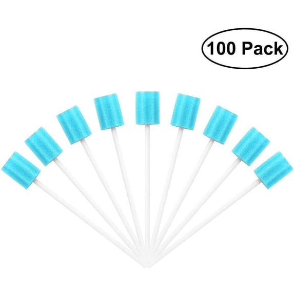100Pcs Cleaning Sponge, Foam Oral Cleaning Swabs, 4in Plastic Stems, Bright Blue Cylindrical Heads, Gum Care, Home Hospice Care