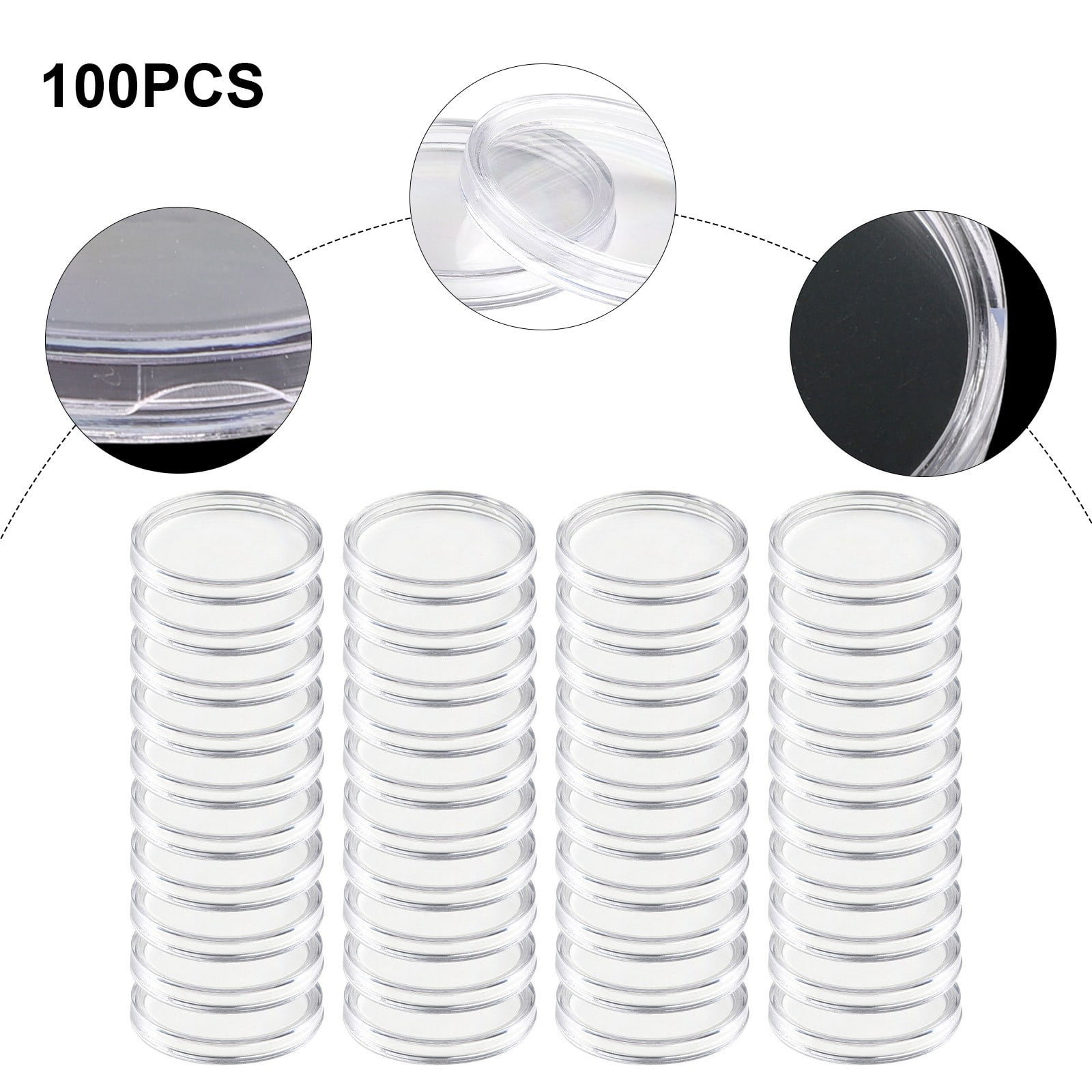 100Pcs Clear 32mm Coin Storage Boxes PS Capsules Portable Round Coin Holders