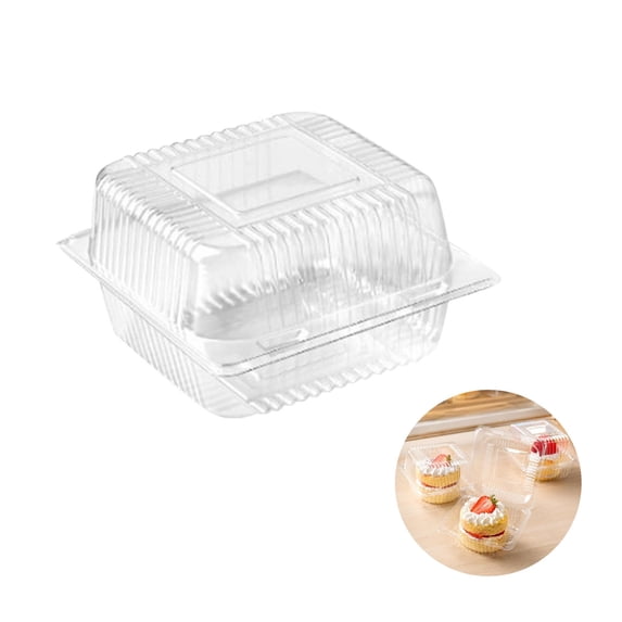 100Pcs Clear Plastic Containers - 5.3x4.7x2.8 Inch Hinged Clamshell Takeout Boxes for Dessert Fruit Storage