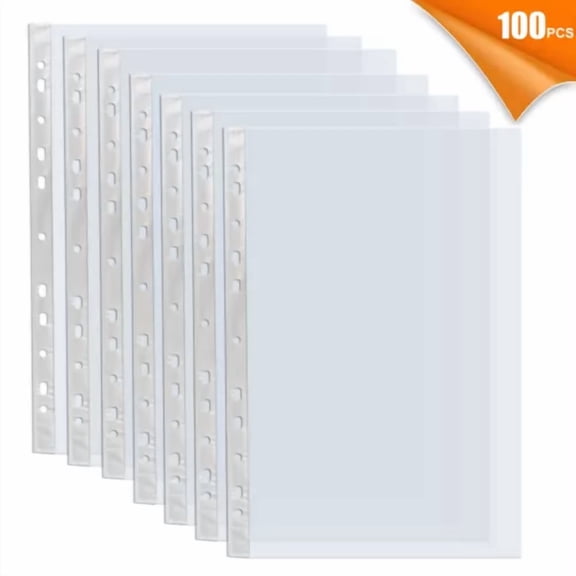 100Pcs Clear Plastic Sheet Page Protectors Sleeves A4 Size Document Ring Binder