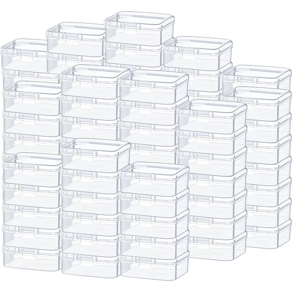 100Pcs Clear Plastic Storage Boxes with Hinged Lids, Mini Square Small Plastic Containers 2.12 x 2.12 x 0.79 inch, for Bead Storage Crafts Jewelry Screws Small Item Organizer Travel Use