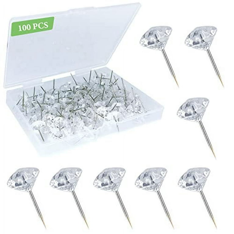 100Pcs Clear Push Pins for Cork Board, Decorative Thumb Tacks for Wall  Hangings, Transparent Diamond Push Pin for Bulletin Board, Crystal Head  Tacks for Posters, Office, Maps, Sofa, Office, Classroom 