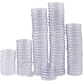 100Pcs Clear Round Plastic Coin Holder/Container Case - Capsules, Storage Boxes & Protectors Covers for Dollar Collection, Silver Quarter Collectors, Token Board Game Collecting Supplies