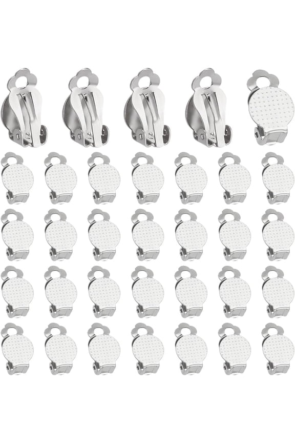 100Pcs Clip-on Earring Findings Stainless Steel Clip-on Earring Converter Round Flat Back Tray Earring Clips 10mm Non-Piercing Earrings