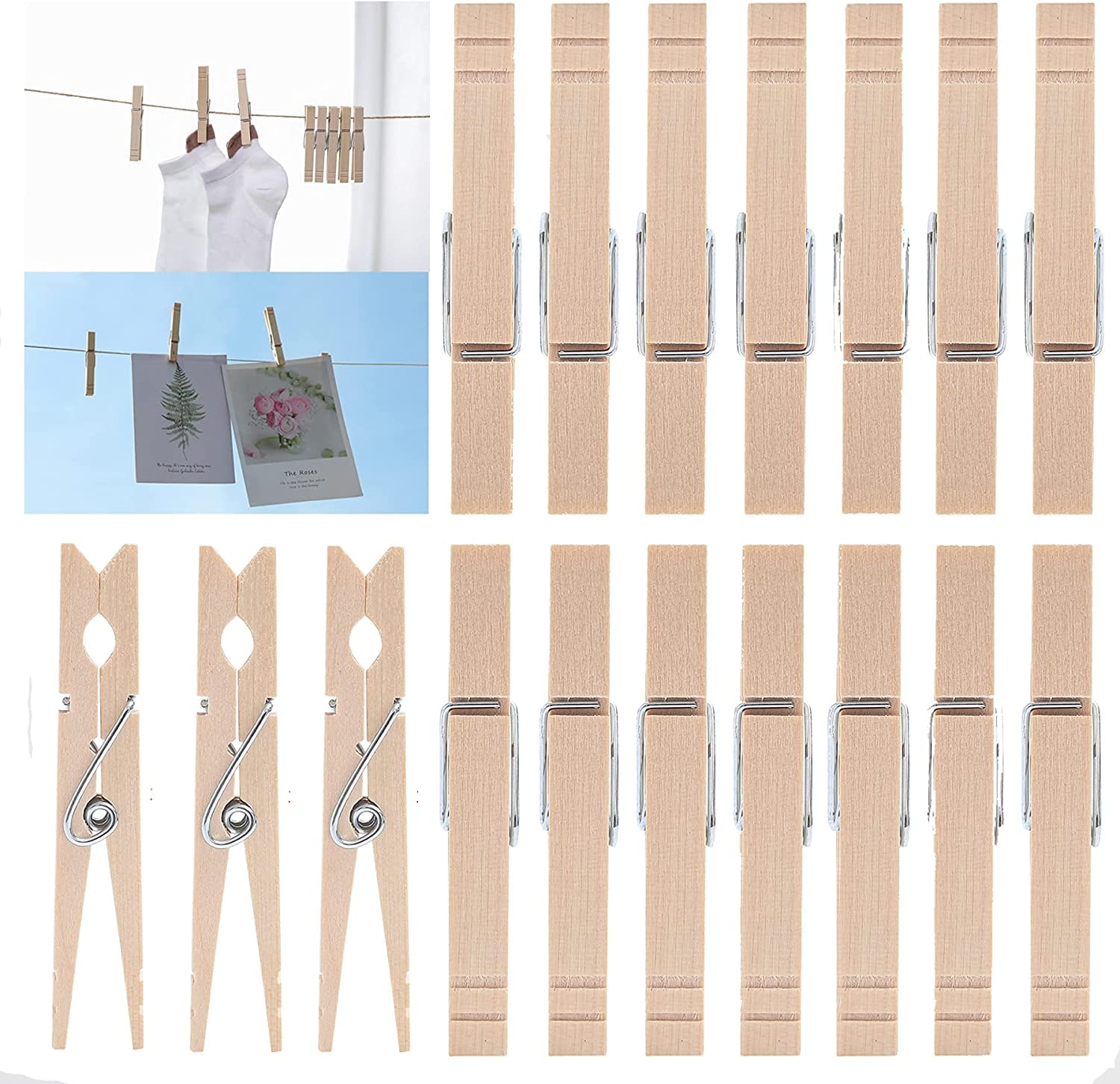 100Pcs Clothes Pins Wood for Hanging Clothes, Heavy Duty Wooden