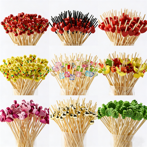100Pcs Cocktail Picks 4.7 inch Toothpicks for Appetizers,Fancy Bamboo Cocktail Skewers Sticks for Drinks,Fruits,Charcuterie,Sandwich,Bar Garnish,Party Food