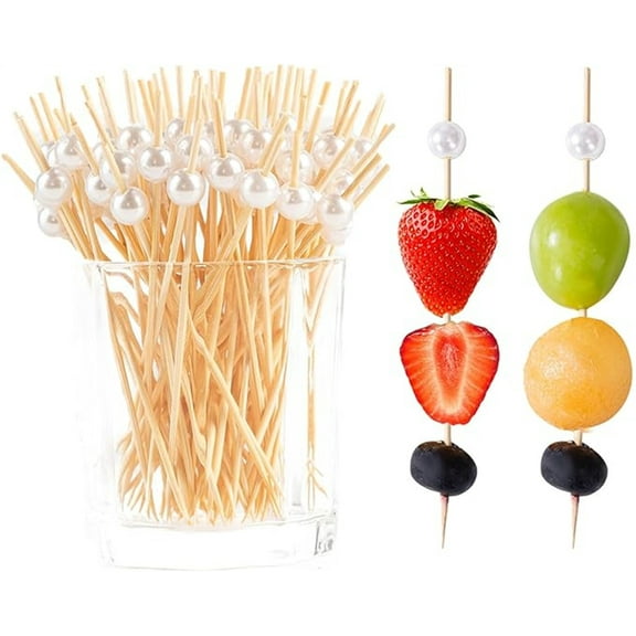 100Pcs Cocktail Picks for Appetizers, 4.7in Toothpicks for Appetizers, Bamboo Cocktail Sticks Skewers for Drinks, Desserts, Charcuterie, Wedding Party Fancy Toothpicks,Pearl Mini Food Picks