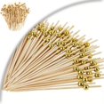 thumbnail image 1 of 100Pcs Cocktail Picks, Fancy Toothpicks for Appetizers, Decorative Skewers for Appetizers Drinks Party Fruit, 4.7 Inch Long Wooden Bamboo Gold Ball Food Sticks Charcuterie Boards Accessories, 1 of 6