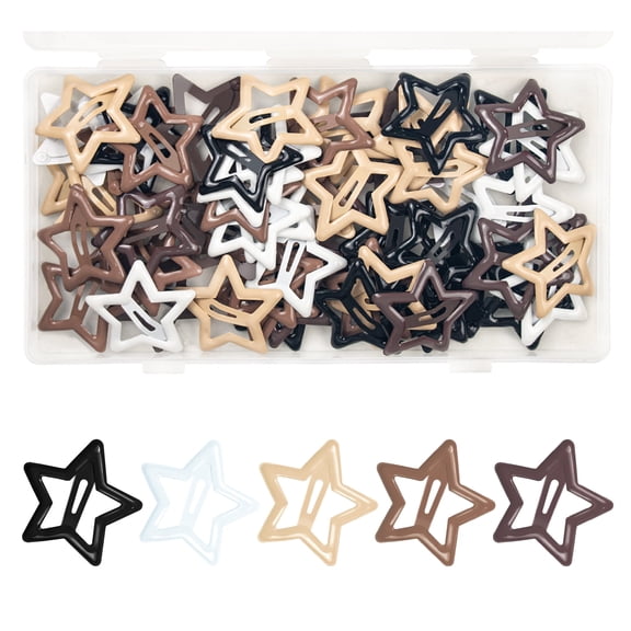 100Pcs Coffee-Colored Series Star Snap Hair Clips, Non-Slip Hair Barrettes for Women & Girls, Multi-Color Small Clips for Party, Holiday, Daily Hairstyles