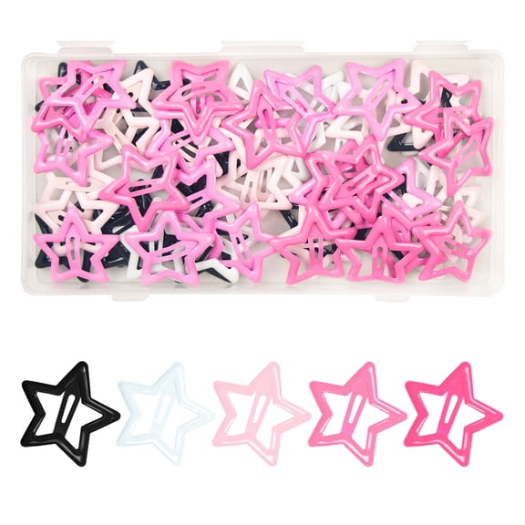 100Pcs Pink-Colored Series Star Snap Hair Clips, Non-Slip Hair Barrettes for Women & Girls, Multi-Color Small Clips for Party, Holiday, Daily Hairstyles