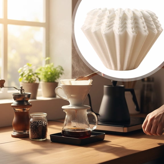 100Pcs Coffee Filters Basket Paper, Disposable Small Coffee Filters,Natural Biodegradable Basket Filters Paper for Home Office Use,coffee filter flowers, 5.5*4.5cm/2.16*1.77InchWhite