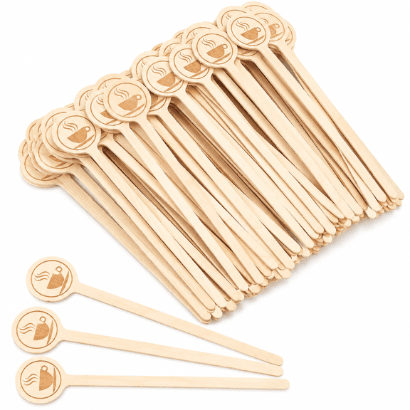 100Pcs Coffee Stirrers-5.9 Inch Natural Wooden Stir Sticks with Round Ends, Disposable Biodegradable Cafe Grade Coffee Stir Sticks Wood Beverage Mixer for Coffee Cocktails Milk Tea