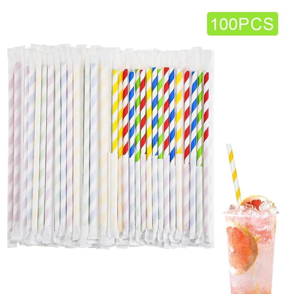 100Pcs Colored Paper Straws Bulk,Assorted Rainbow Colors Striped,Disposable Striped Drinking Paper Straws,for Coffee,Milk,Juice and Suit for Birthday Parties,Weddings,Picnic(7.76 )
