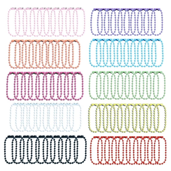 100Pcs Colorful Beaded Chains Metal Ball Beads Chain Keychains for DIY Crafts