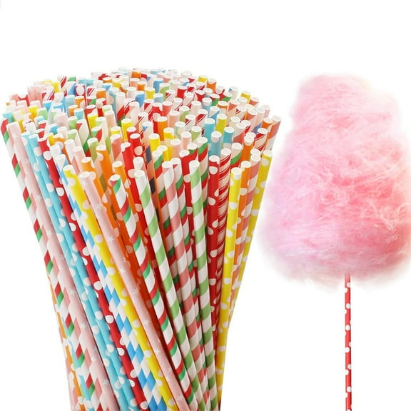 100Pcs Colorful Cotton Candy Sticks - Duslogis 11.8 Inches Stripe Paper Sticks Cotton Candy Sugar Making Supplies, Extra Long Paper Straws for Party0.39inch Dia.