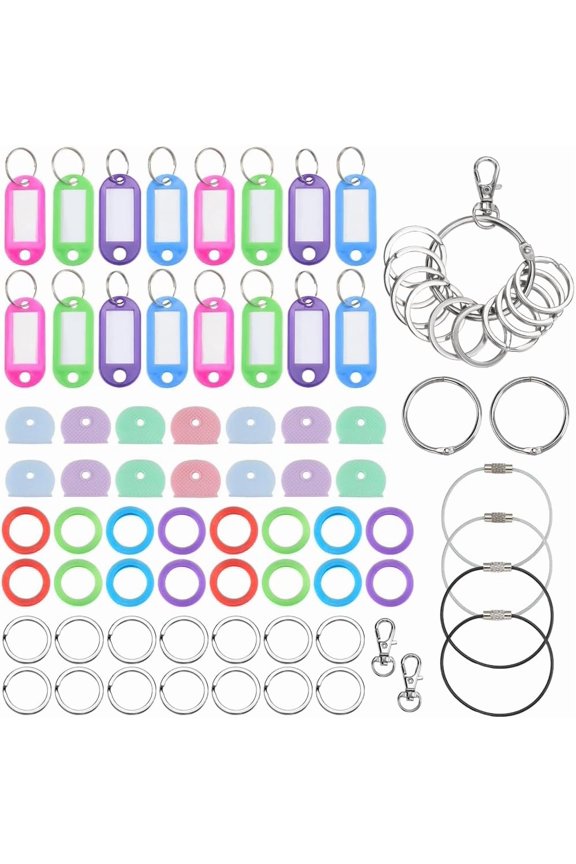 100Pcs Colorful Key Caps Covers Plastic Keyring Tags Key Tag with Labels Wire Keychains Keycard Identifier Rings Toppers Set for Keys Organization Accessories Keys Sleeve Pendant Making colorful DIY