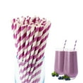 thumbnail image 1 of 100Pcs Compostable Straws,7.7x0.2In Purple White Christmas Supplies Straws,Disposable Striped Paper Straws for Coffee,Milk,Juice,Cocktial, 1 of 6