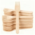 thumbnail image 1 of 100Pcs Compostable Wooden Forks Spoons Cutlery Set, Disposable Wood Utensils for Party, Picnic, Restaurant & Daily Dining Use, 1 of 9