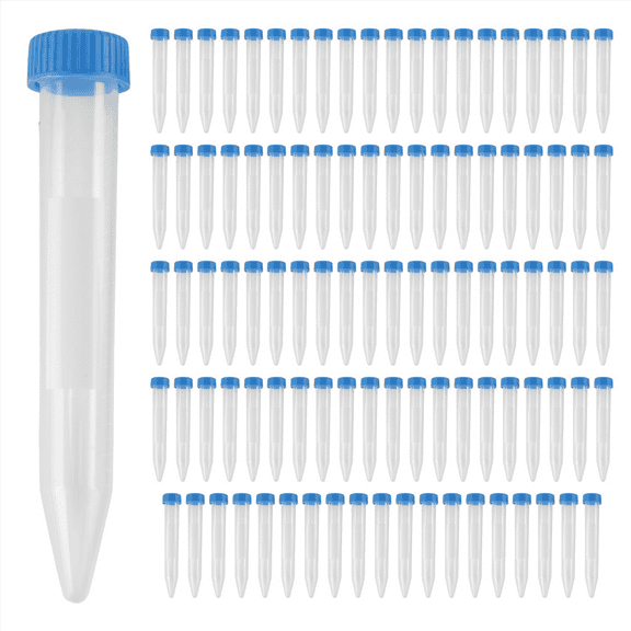 100Pcs Conical Centrifuge Tubes 15mL with Screw Caps, Graduated and Write Marks Lab Test Container